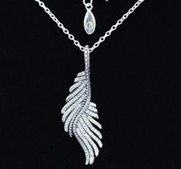 Wholesale-Magnificent Feather Pendant Necklace for Jewellery with Original Box 925 Sterling Silver CZ Diamond Lady Pendant Necklace1630829