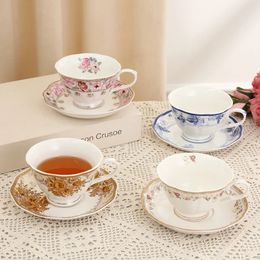 European Bone China Coffee Cup and Saucer Set Home English Vintage Ceramic Breakfast Tea Milk Gift 240510