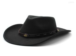 Wide Brim Hats Unisex Western Cowboy For Men Fedora Women Solid Colour Jazz Hat Vintage Felt Panama Cap With Leather Belt Davi225694138