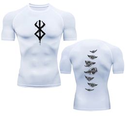 Anime T shirt Mens Rashgard Tops Clothing Short Sleeves Second Skin Bodybuilding T-Shirt Quick Dry Compression Tight Shirt Men 240514