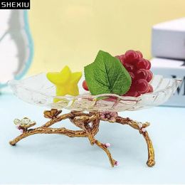 Plates Golden Branch Bracket Fruit Plate Transparent Tray Glass Bowl Tea Table Vegetable Gilded Branches Storage Basket