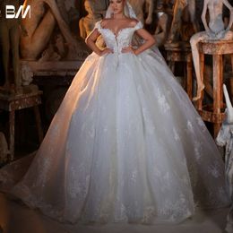 Apliques brilhantes de casamento de bola elegante, vestido de noiva, vestidos de noiva até o chão vestidos de Nova