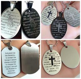 30pcs Whole Mix lot of Serenity Prayer Stainless Steel Pendant Necklaces Mens Jesus Religious Jewellery 6 Styles Mixed Man Gift2725974