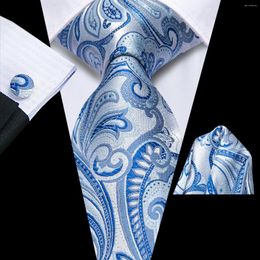 Bow Ties Hi-Tie Light Blue Paisley Designer Elegant Tie For Men Fashion Brand Wedding Party Necktie Handky Cufflink Wholesale Business