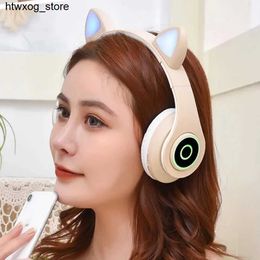Headphones Earphones Cute Cat Ears Wireless Headphones with LED Flash Light RGB Breathing Gaming Earbuds Stereo HIFI Bass Foldable Bluetoot