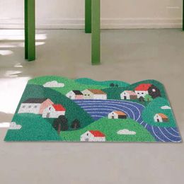 Carpets Lovely Cuttable Mat Nordic PVC Cartoon Village House Pattern Carpet Area Floor Door Anti Dust Pad Home Kids Room Nursery Decor