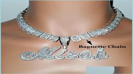 Pendant Necklaces Custom Brush Cursive Iced Out Letter Pendant Name Necklace Baguettes Chain Micro Paved Cz Personalised Hiphop Je1281788