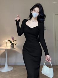 Casual Dresses Women Bodycon Knitted Evening Party Dress Elegant Sexy Solid Long Sleeve Sweater Midi Vestidos Autumn Winter Female Clothes