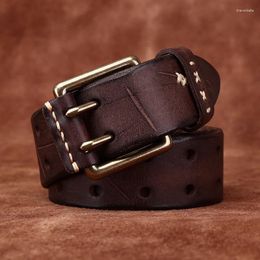 Belts 3.8CM Men High Quality Genuine Leather Brass Buckle Belt Designer Vintage Pure Cowskin Fashion Strap Male Jeans For Man