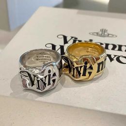 Designer Westwoods Wide Face Belt Buckle Style Couple Saturn Ring Dark Wind Small and Three Dimensional Irregular Letter Nail