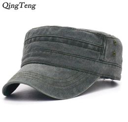 Denim Flat Top Cap Women Men Snapback Caps Vintage Army Hat Cadet Military Unisex Baseball Hats Wide Brim3355655