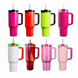 Electric Neon White Pink Black Mugs 40Oz QUENCHER H2.0 Stainless Steel Tumblers Cups With Handle Lid And Straw Cobrand Winter Pink Red Holiday Water Bottles 0428 92