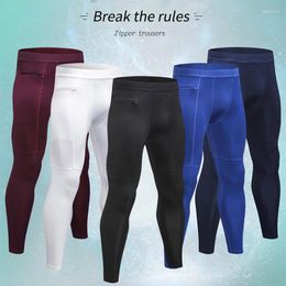 Men's Pants Men Compression Tight Leggings Pocket High Waist Lift Zipper Tights Training Yoga Bottoms Fiess Sports Skinny Trousers