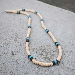 Beaded Necklaces Vintage Bohemian Summer Jewelry Ethnic Style Jewelry Natural Coconut Shell Wood Beads Blue Stone Necklace Mens Jewelry d240514