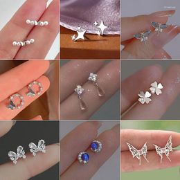 Stud Earrings Fashion Silver Color Flower Butterfly For Women Girls Simple Unique Sweet Romantic Jewelry Party 2024 Trend