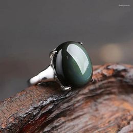 Cluster Rings Natural Obsidian Ring For Men Women Silver Jewellery Fashion Opening Couple Korean Edition Rich And Paired With Energy Gifts