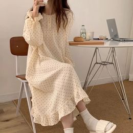 Women Sweet Lace Cotton Long Sleeve Nightgowns Female Spring Autumn Loose Korean Style Home Girls Cute Top Pants Loungewear 240514