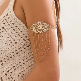 Goth Hollow Flower Tassel Arm Chain Bracelet Women Wed Bridal Vintage Link Pendant Bracelets Couple Hand Jewelry Gift