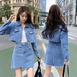 Work Dresses Woman's American Style Short Sanding Denim Jacket Half Skirt Suit Retro Casual Texture Overskirt Two-piece Suits