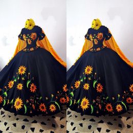 2023 Fashinable Mexcian Quinceanera Dresses Sunflower Embroidered Off Shoulder Bow Charro Sweet 15 Dress Party Formal Gowns Theme Vinat 256t