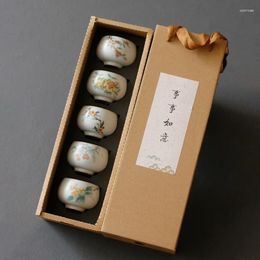 Teaware Sets Ruyao Tea Cup Set Persimmon Ceramic Retro Bowl Master Hand-painted Pomegranate Teacup Gift Box