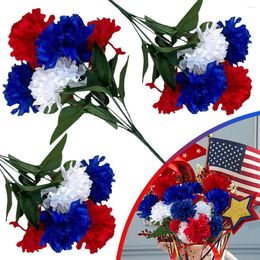 Decorative Flowers 3 Bundles 4th Of July Artificial Carnation Red White Blue Fake Flower Faux Floral Bouquet For Independence Day Party