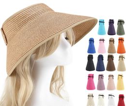 Beach Sunshade Empty Top Hat Women Summer Sun Protection Straw Hat Folding Large Adult Parentchild Hat9769122