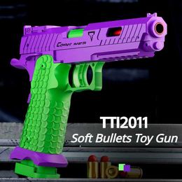 Gun Toys Revolver 2011 Soft Bullets Shell Ejection Pistol Blowback Manual Continuous Firing Toy Gun With Silencer Outdoor Cs Game Gifts T240513