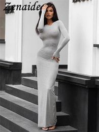 Casual Dresses Zenaide 2024 Sexy Mermaid Dress For Women Fall Winter Clothing Elegant Long Sleeve Bodycon Maxi O Neck Gray Black