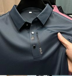 HighEnd Summer Business Solid Colour High Quality Men Short Sleeve Polo Shirt Lapel Collar Fashion Casual Trace Printing M4XL 240418