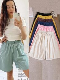 2023 Women Cotton shorts Summer Casual Solid Two Pockets high waist loose for girls Soft Cool female 240508