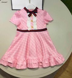 Top designer kids clothes girls dresses Metal buttons baby skirt child frock Size 110-160 CM Full print of letter logo Princess dress 24Mar