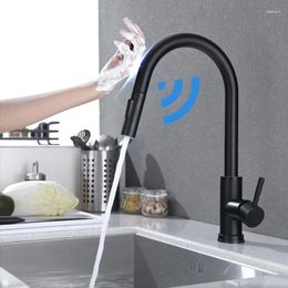 Kitchen Faucets Gold Faucet Smart 304 Stainless Steel MaBlack Mixer Water Single Handle 360 Degree Rotatable Swivel Pull Down Sensor