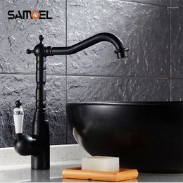 Bathroom Sink Faucets Antique Brass Retro Faucet Basin Mixer Deck Mounte 360 Swivel Spout Black B3251