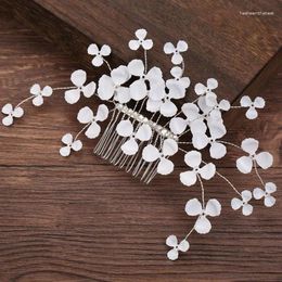 Hair Clips Bridal Rhinestone White Flower Vine Tiara Crown Wedding Comb Chain Headpiece Floral Headband Ornaments For Women