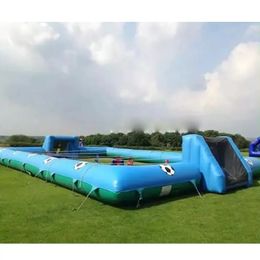 Inflatable Bouncers Popular blue and green outdoor game inflatable human foosball court soap football filed for amusement park