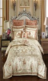 Gold Colour Europe Luxury Royal Bedding sets Queen King size Satin Jacquard Duvet cover Bed cover sheets set pillowcase 469Pcs T26384965