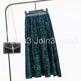 New design womens elastic waist high waist a-line paillette sequined shinny bling ball gown long skirt 4 colors