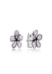 Cute Women's 925 Sterling Silver Pink Enamel Cherry blossoms Stud Earring Original box for Silver Jewellery Best Christmas Gift7348161