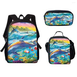 School Bags Hip Hop Harajuku Underwater World Whale 3pcs/Set Backpack 3D Print Student Bookbag Travel Laptop Daypack Lunch Pencil Case