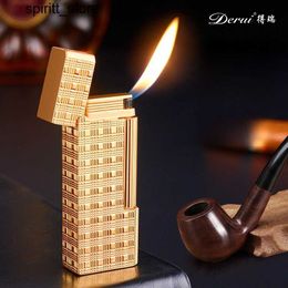 Lighters Drui Metal Retro Mini Oblique Fire Inflatable Lighter Exquisitely Carved Side Pulley Ignite Gas Pipe Lighters Smoking Gift S24513