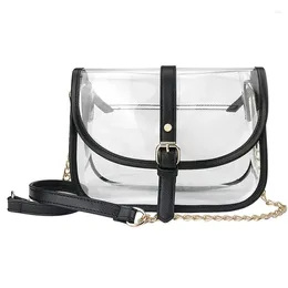Shoulder Bags Clear Saddle Cross Body Bag Women Chain Handbag Purse With Faux Leather Trim