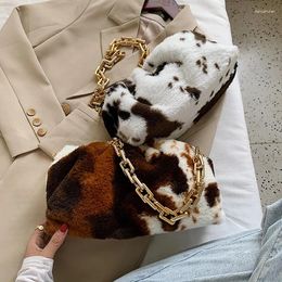 Bag 2024 Women Clutch Winter Chain Handbags Fashion Trending Cow Pattern Soft Faux Fur Small Shoulder Bags For Female