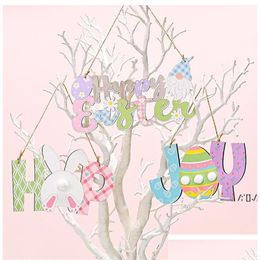 Other Festive & Party Supplies Happy Easter Joy Hop Home Wooden Ornament Spring Day Decoration With Hanging Rope Rrb13121 Drop Deliver Dhftn