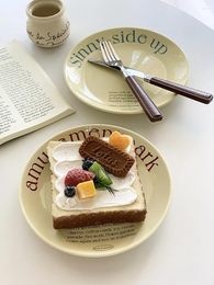 Plates Gentle Cream Trend Ceramic Dessert Letter Print Fruit Salad Round Plate Pasta Steak Platter Afternoon Dishes Ins