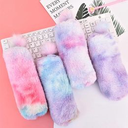 Storage Bags Gradient Plush Zipper Pencil Bag School Office Supplies Lovely Girl Stationery Pouch Purse Cute Makeup Box