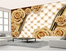 3d luxury golden rose flower wallpapers soft package jewelry TV background wall paper2990616