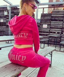 Juicy Apple Womens Tracksuits Velvet Sewing Suits Outfit Two Piece Jogging fashion cool Velour Sweatshirt Met Hoodie Pants Motion curreng6ui