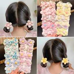 Hair Accessories 10 pieces/pack colorful elastic headband childrens headwear flower ponytail braid small hair rubber sweet hair accessories d240514