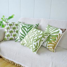 Pillow DUNXDECO Green Plants Cover Fresh Patio Case Coconut Tree Palm Leaf Embroidery Home Cojines Sofa Chair Decorate